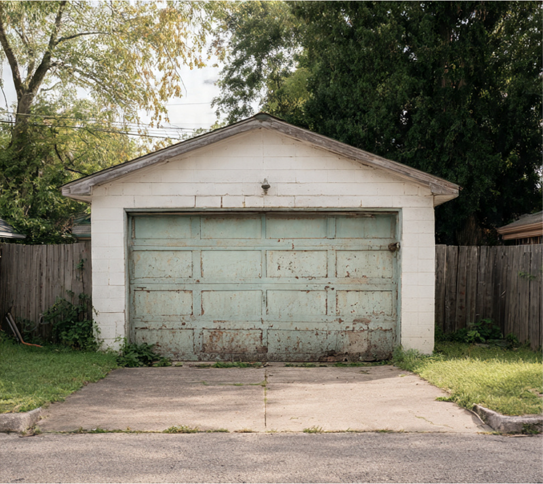 Old garage door before repair