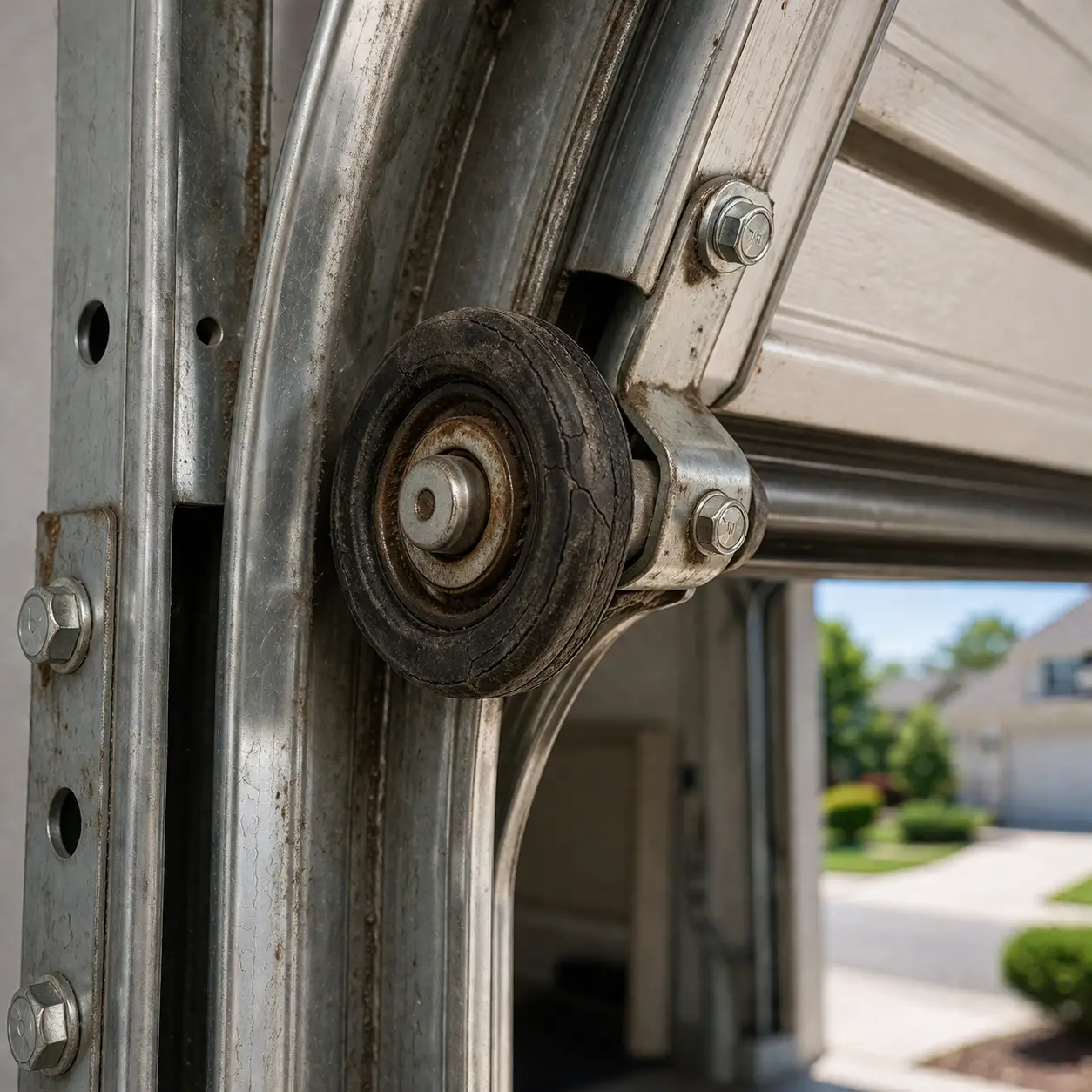 worn garage door roller