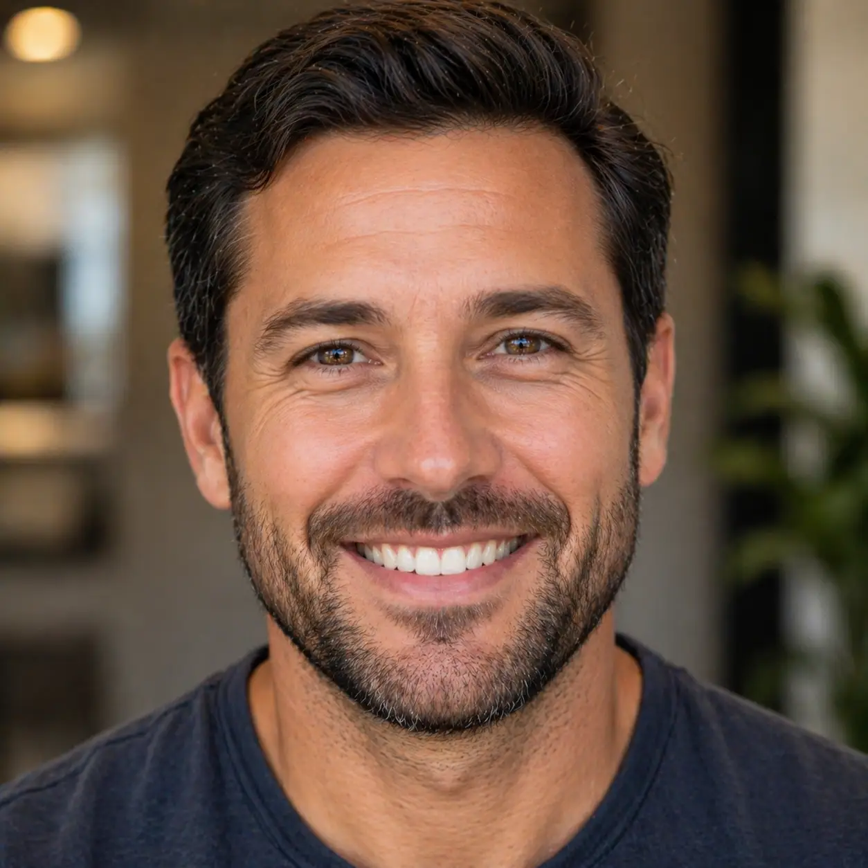 happy male customer smiling close-up